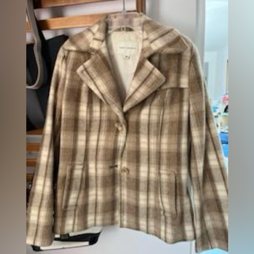 Banana Republic Womens Plaid Notch Lapel Long Sleeve Button Up Jacket Medium